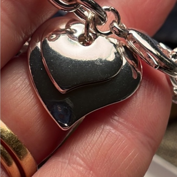 2176-HCT Adjustable 8” Chained Double Heart Charms,Silver Metal Color Bracelet - Picture 10 of 13